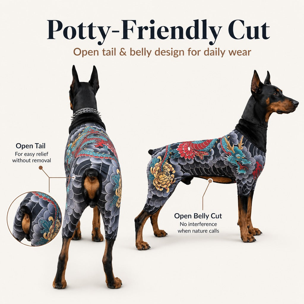 Tattoo-Print Soft Stretch Pet Bodysuit (Open Tail) – view 7