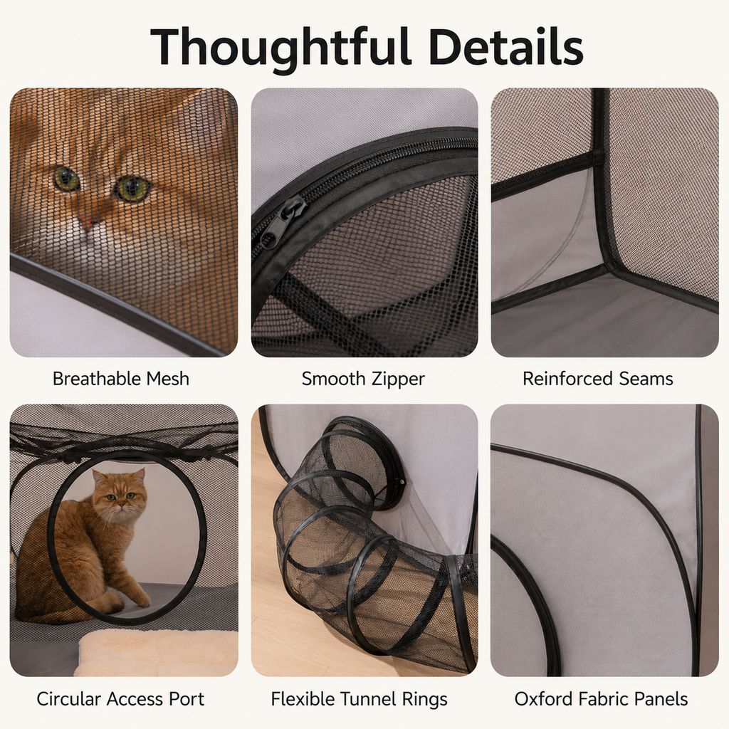 Three-Zone Breathable Mesh Cat Playpen (With Tunnel & Resting Tent) – view 7