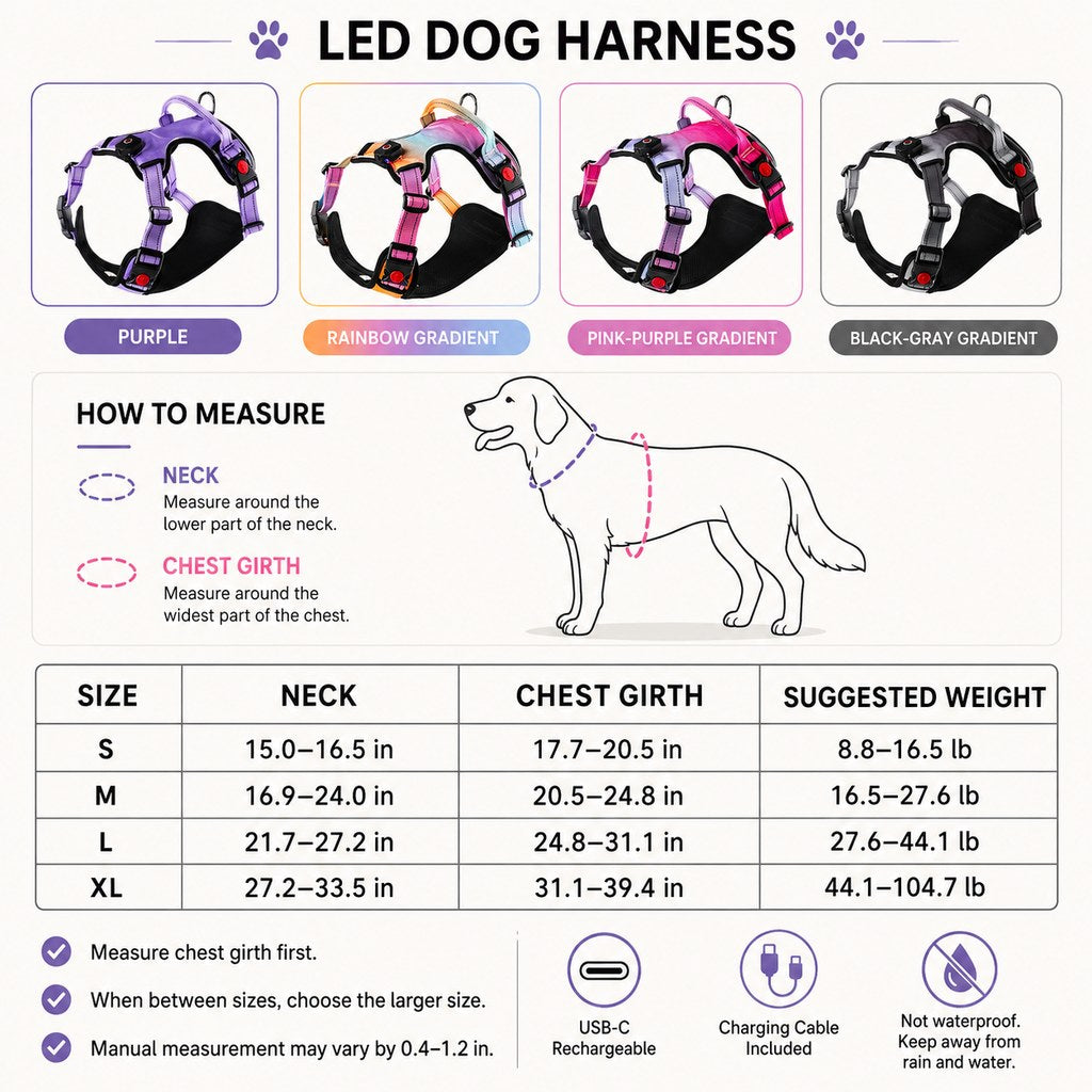 USB-C Rechargeable LED Dog Harness (Reflective Mesh) – view 13
