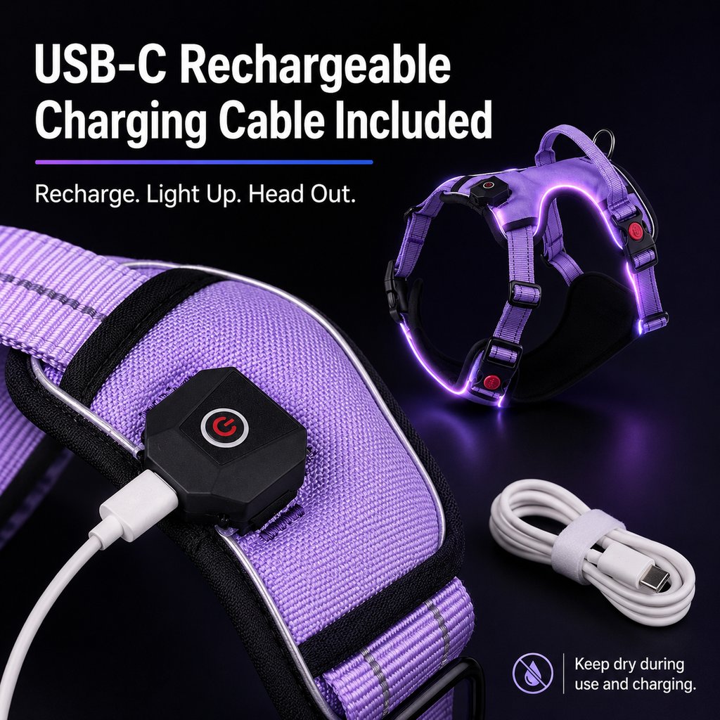 USB-C Rechargeable LED Dog Harness (Reflective Mesh) – view 9