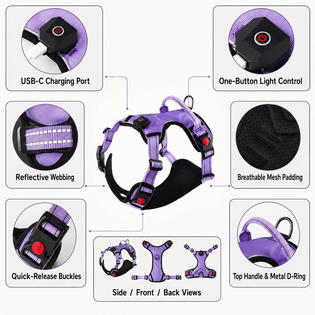 USB-C Rechargeable LED Dog Harness (Reflective Mesh) – view 12