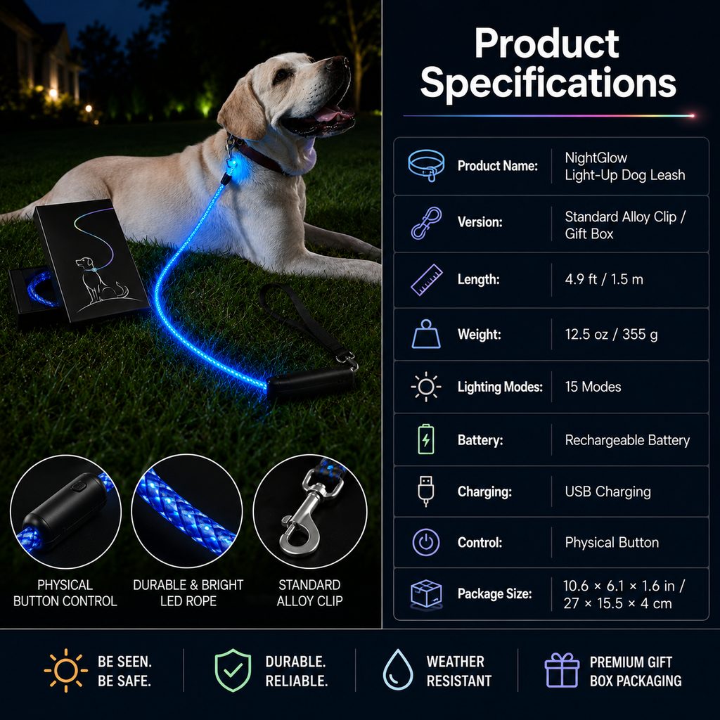 USB-Rechargeable LED Dog Leash (4.9 ft) – view 10
