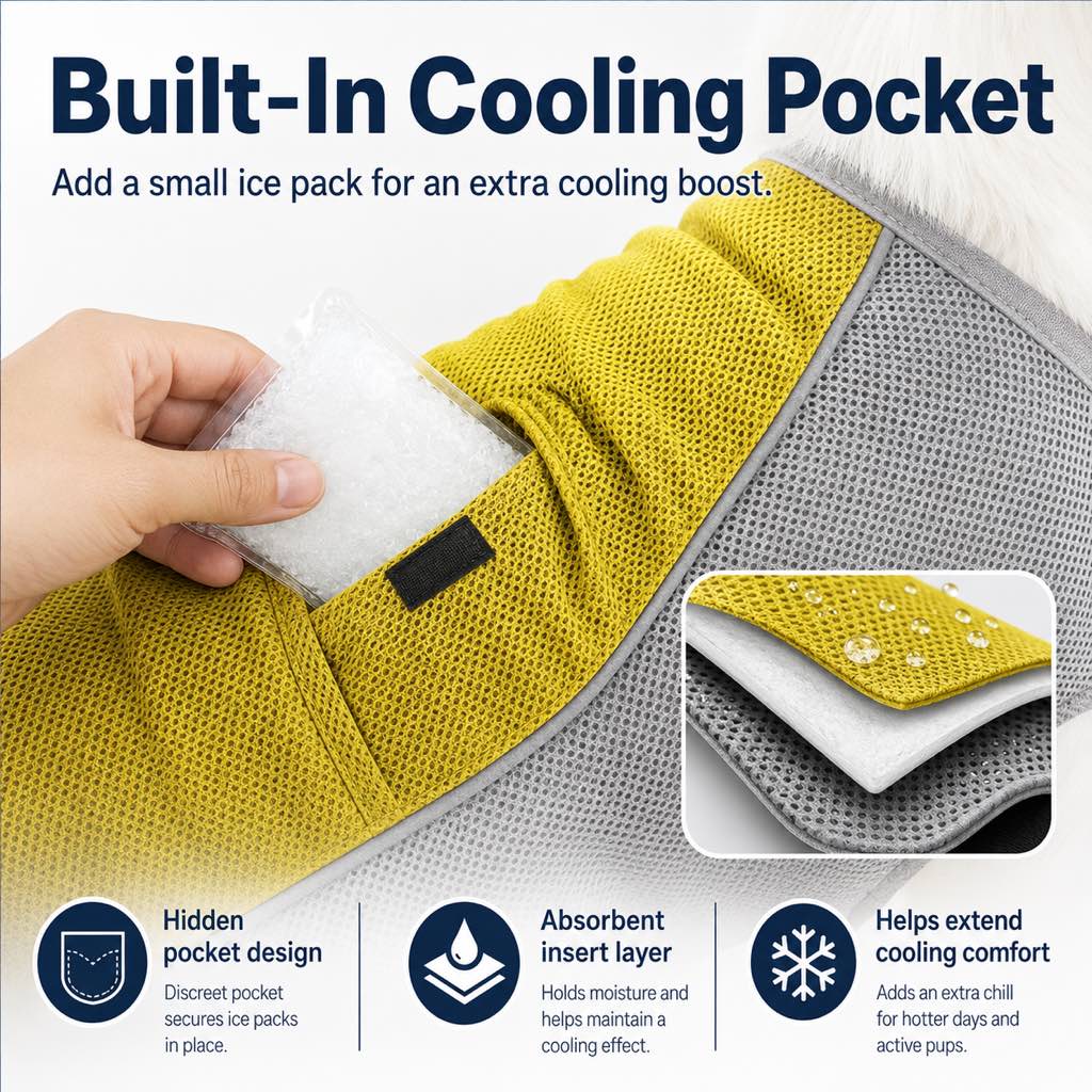 Water-Activated & Breathable Dog Cooling Vest (Ice Pack Pocket) – view 9