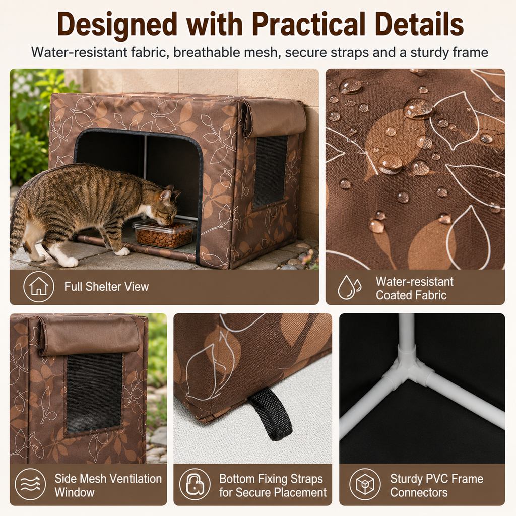 Water-Resistant Oxford PVC Frame Cat Feeding Shelter – view 9