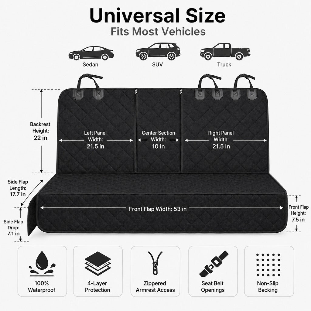 Waterproof Quilted Non-Slip Rear Bench Pet Car Seat Cover – view 10