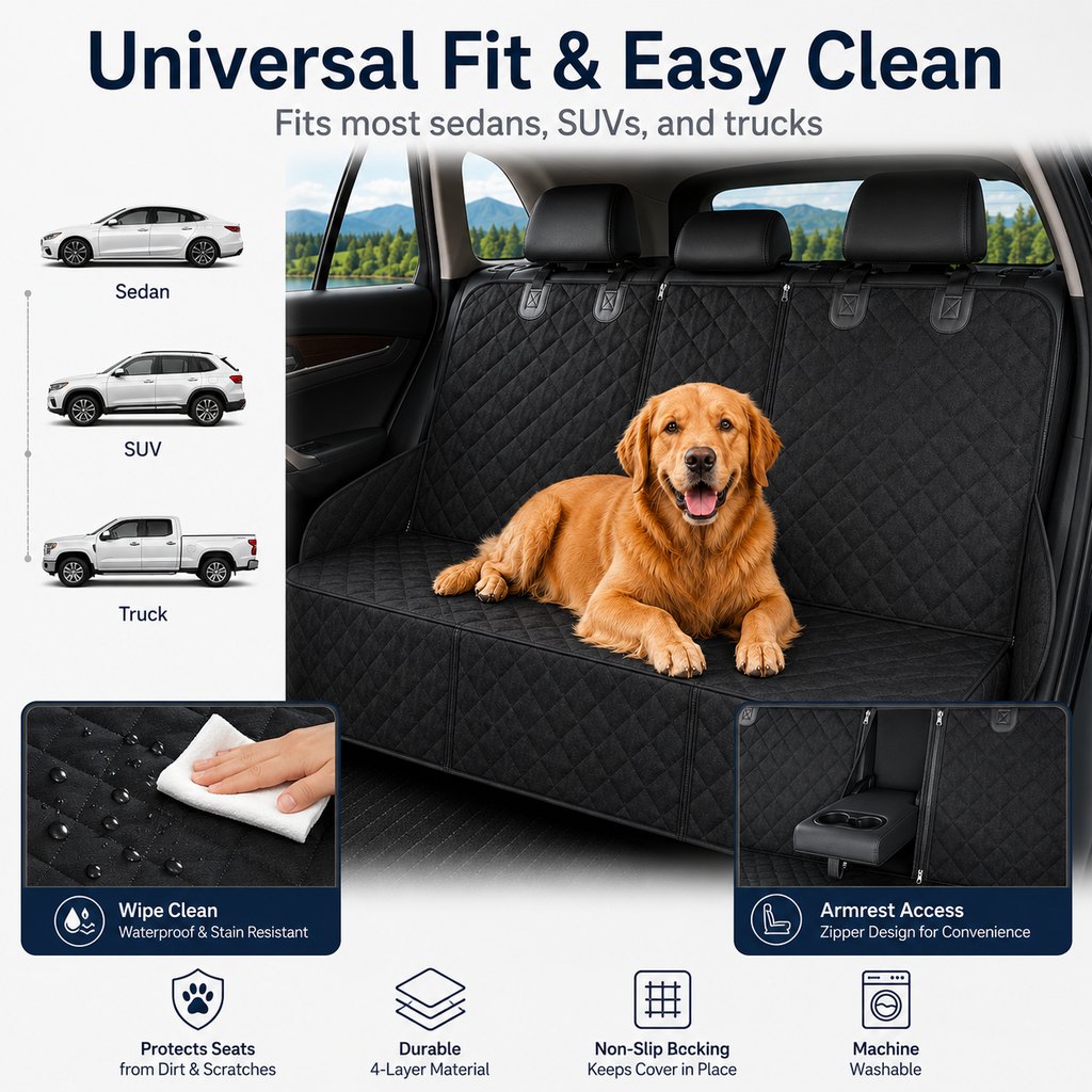 Waterproof Quilted Non-Slip Rear Bench Pet Car Seat Cover – view 8