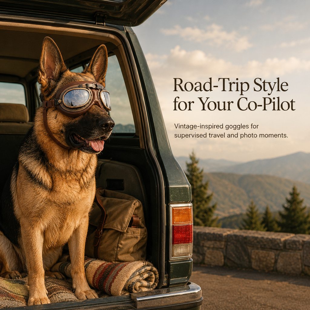 Wind & Dust-Resistant Adjustable Dual-Strap Dog Goggles (Retro Aviator) – view 11
