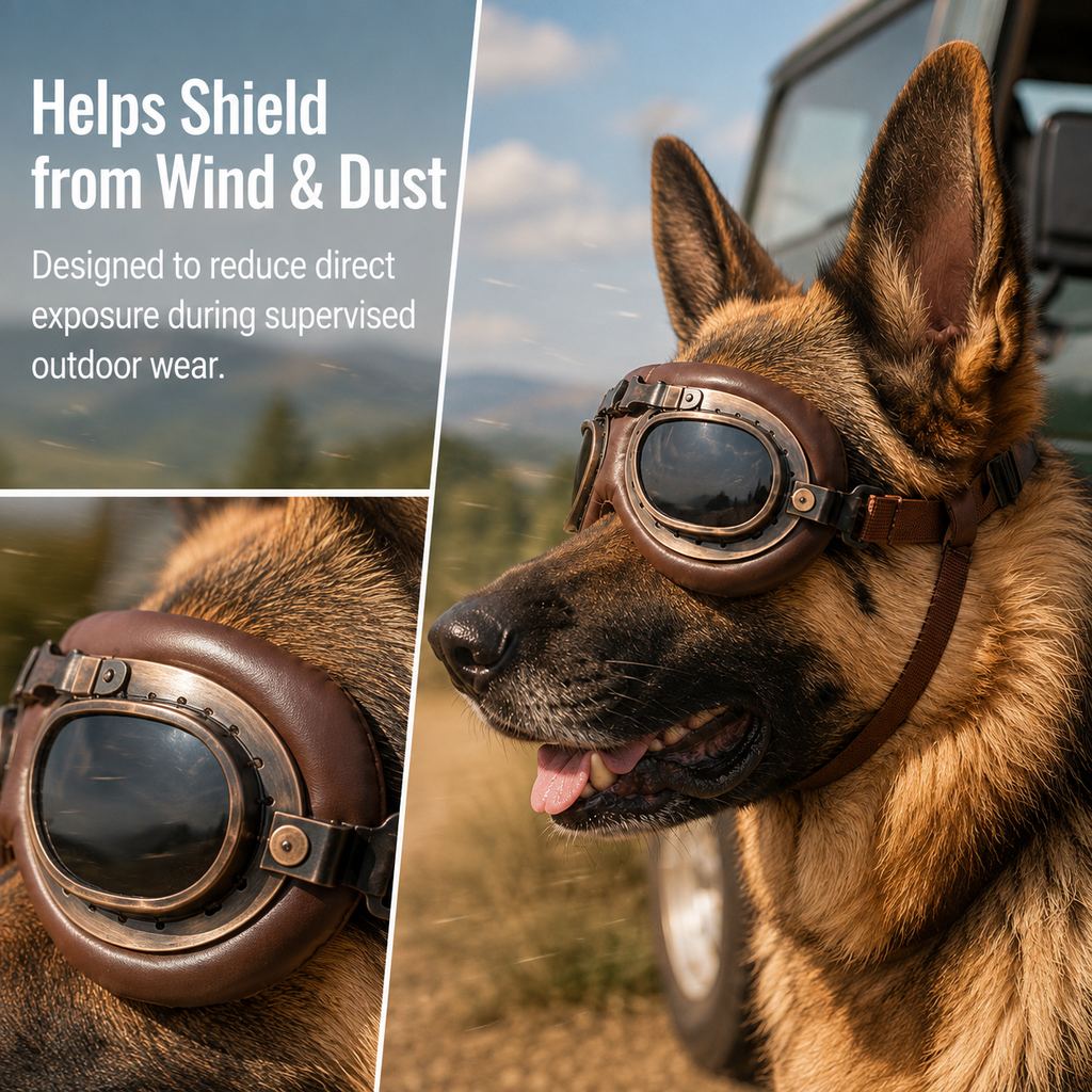 Wind & Dust-Resistant Adjustable Dual-Strap Dog Goggles (Retro Aviator) – view 12
