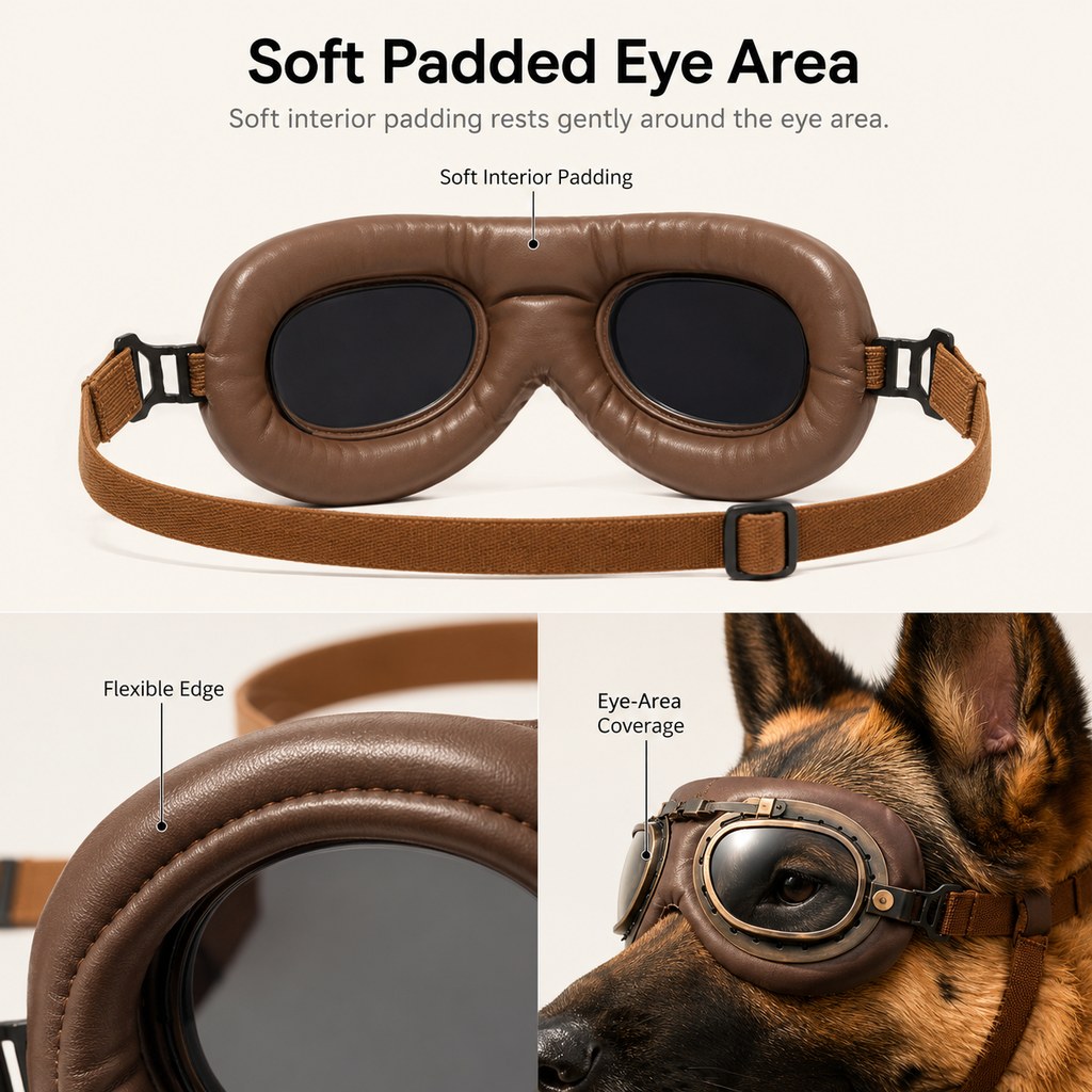 Wind & Dust-Resistant Adjustable Dual-Strap Dog Goggles (Retro Aviator) – view 14