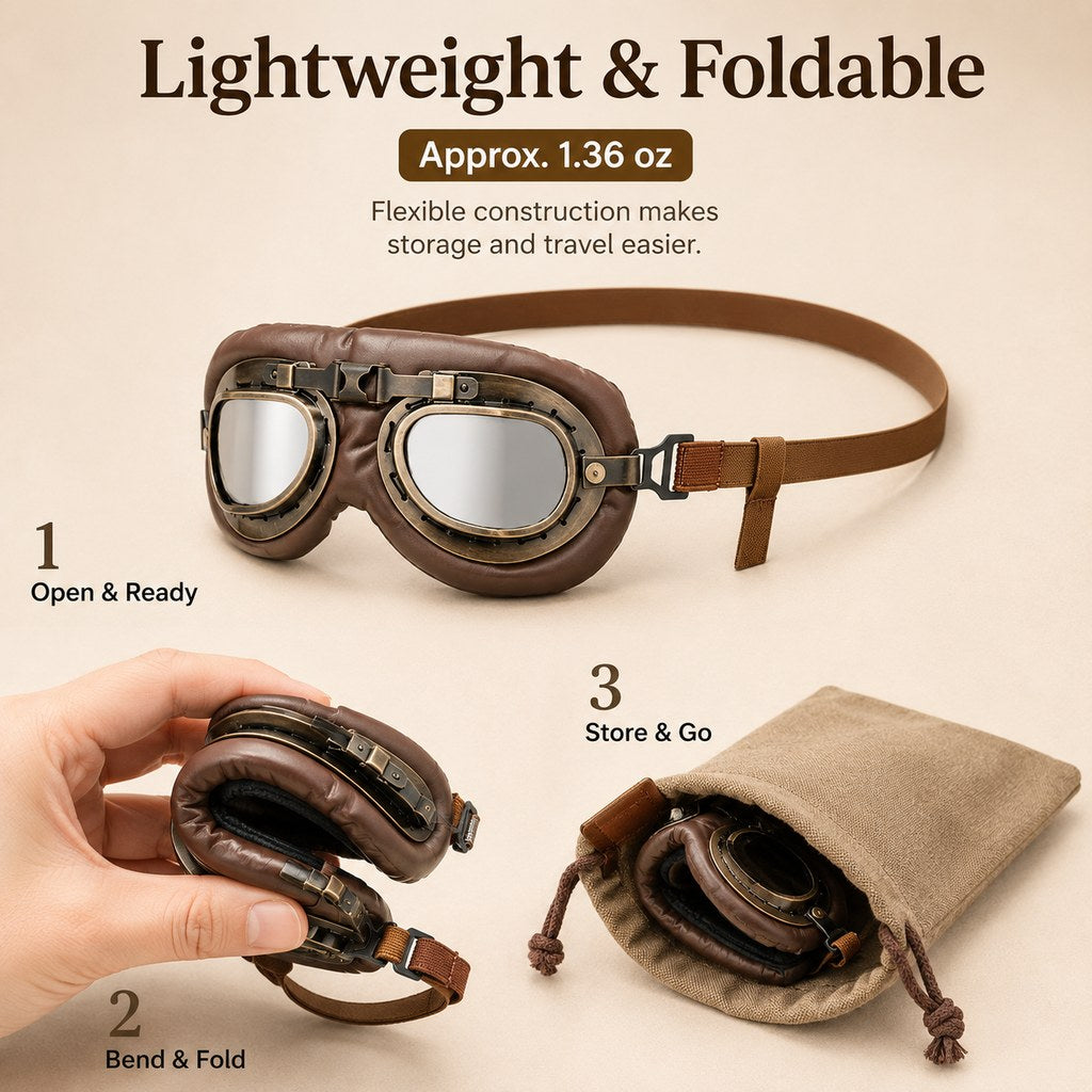 Wind & Dust-Resistant Adjustable Dual-Strap Dog Goggles (Retro Aviator) – view 15