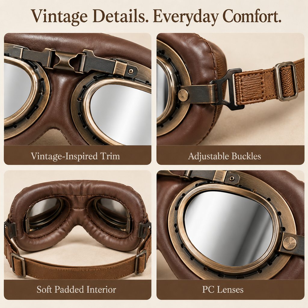 Wind & Dust-Resistant Adjustable Dual-Strap Dog Goggles (Retro Aviator) – view 16
