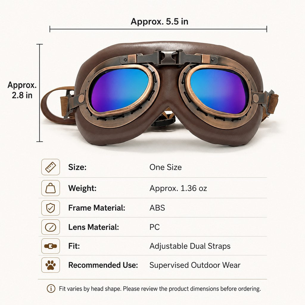 Wind & Dust-Resistant Adjustable Dual-Strap Dog Goggles (Retro Aviator) – view 17