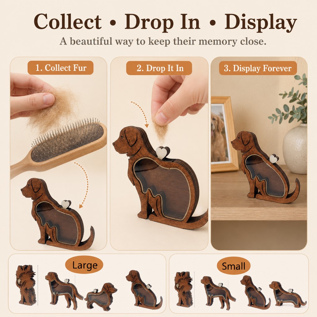 Wooden Pet Fur Keepsake Box (Acrylic Window, Heart-Shaped Top) – view 7