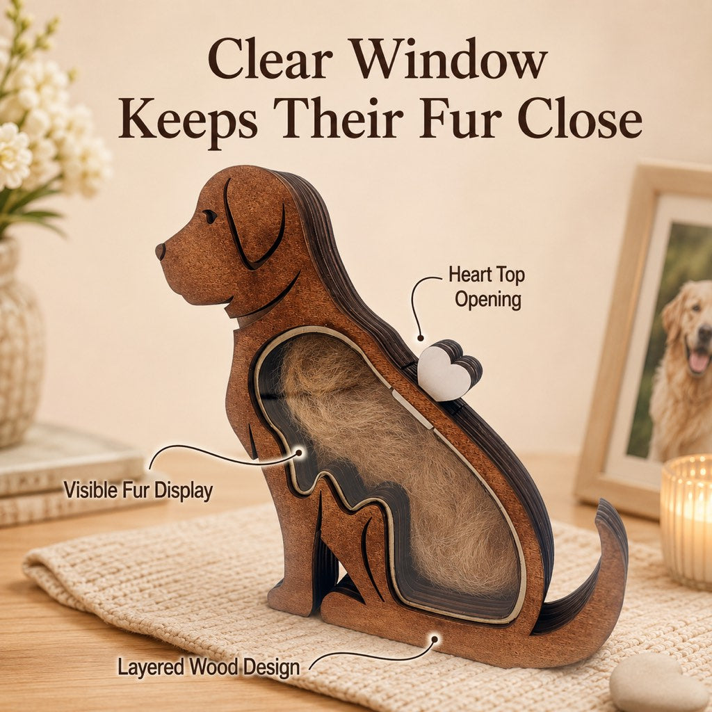 Wooden Pet Fur Keepsake Box (Acrylic Window, Heart-Shaped Top) – view 8