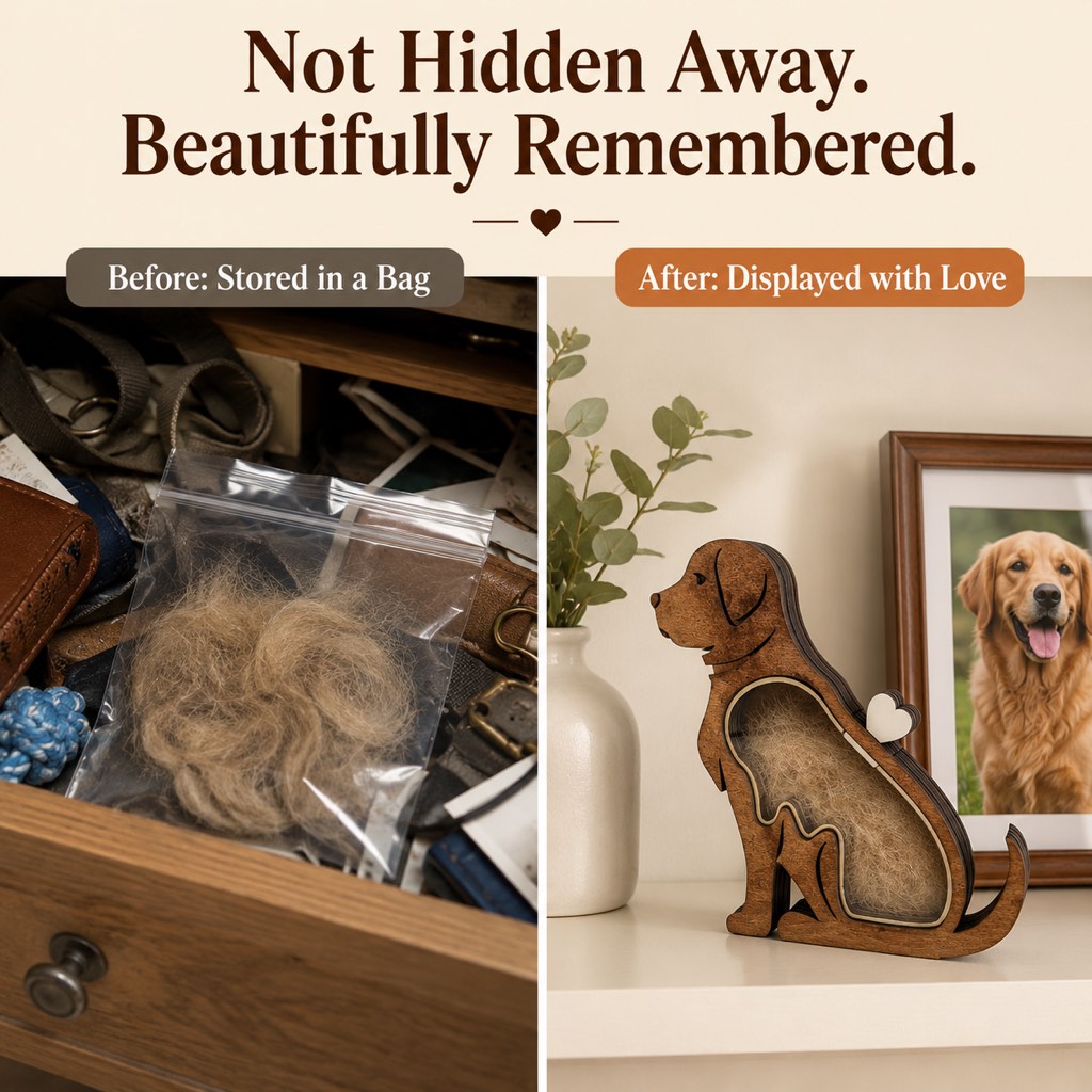 Wooden Pet Fur Keepsake Box (Acrylic Window, Heart-Shaped Top) – view 9
