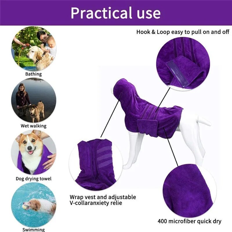 Dog Bathrobe Towel Absorption Quick-dry Adjustable Comfortable Super Absorbent Pet Bathrobe – view 7