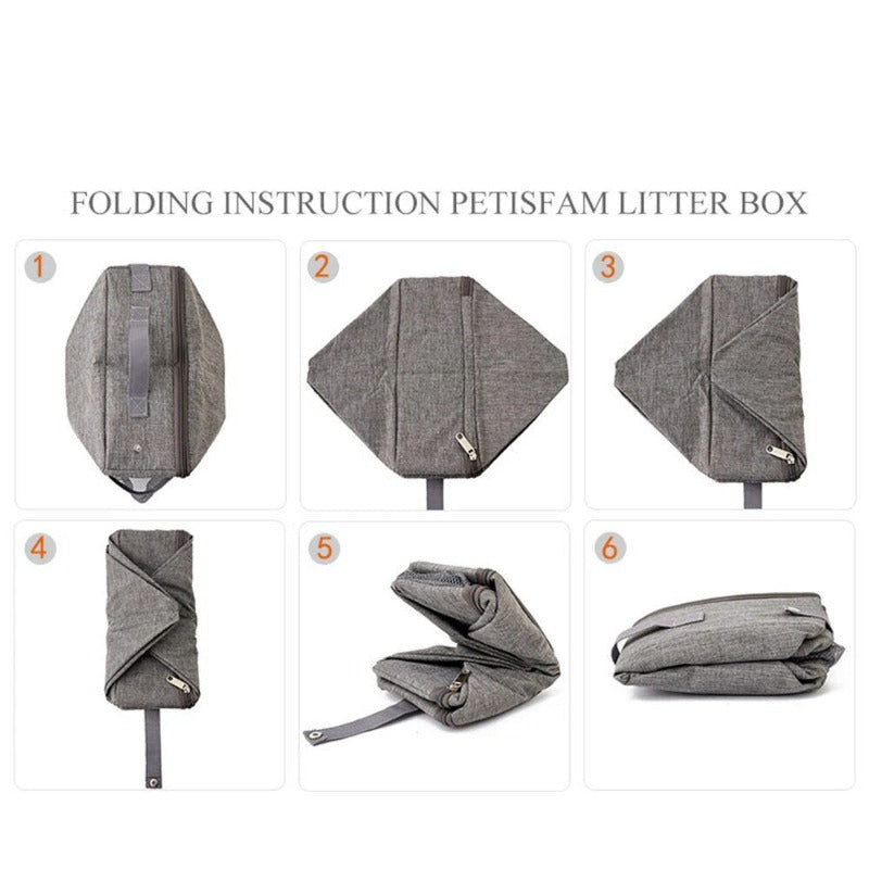 Portable Foldable Cat Travel Litter Box With Zipper Waterproof Oxford Cloth PP Board – view 9