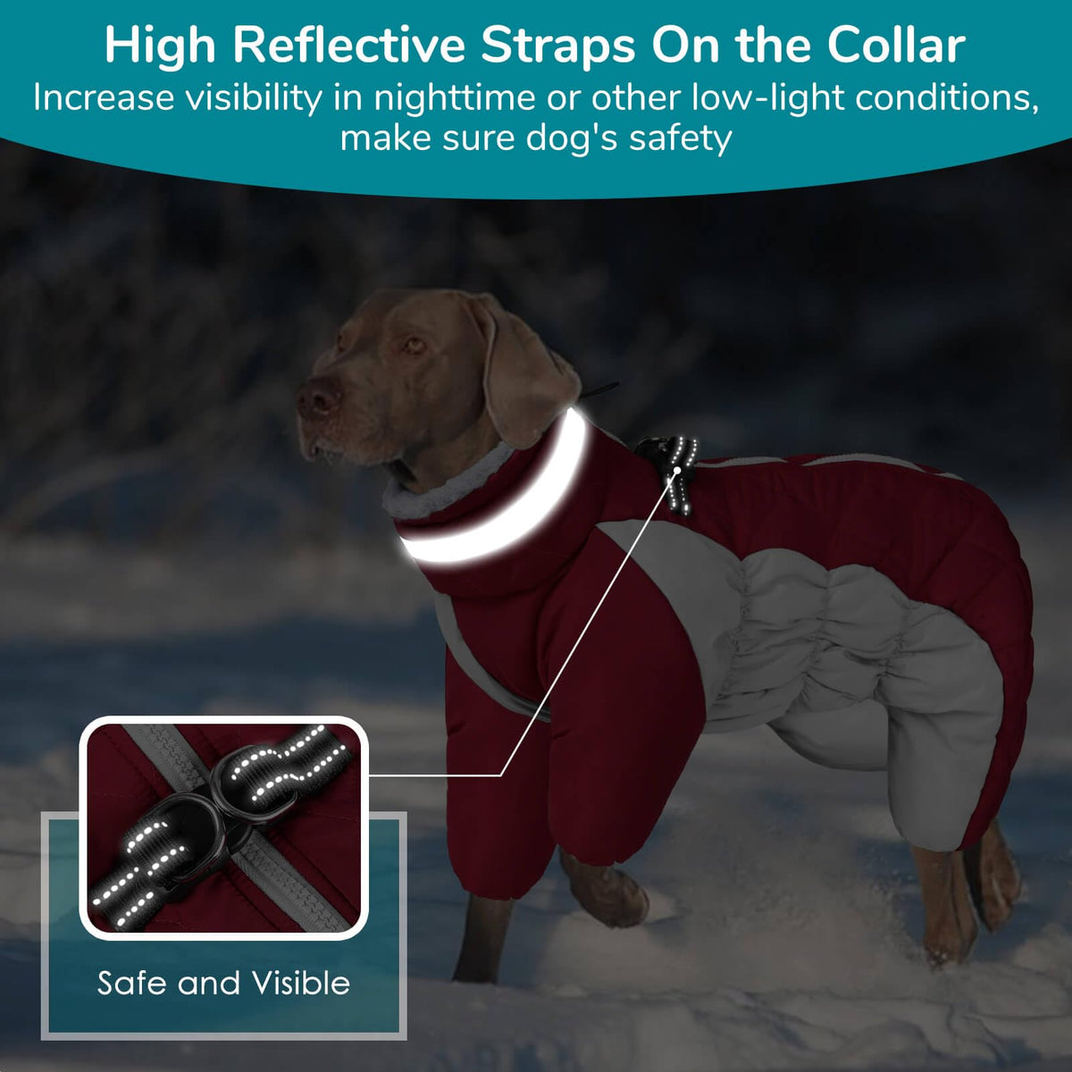 Four-Legged Windproof Waterproof Dog Snowsuit Dog Coat with Zipper Turtleneck Fleece Dog Jacket – view 9