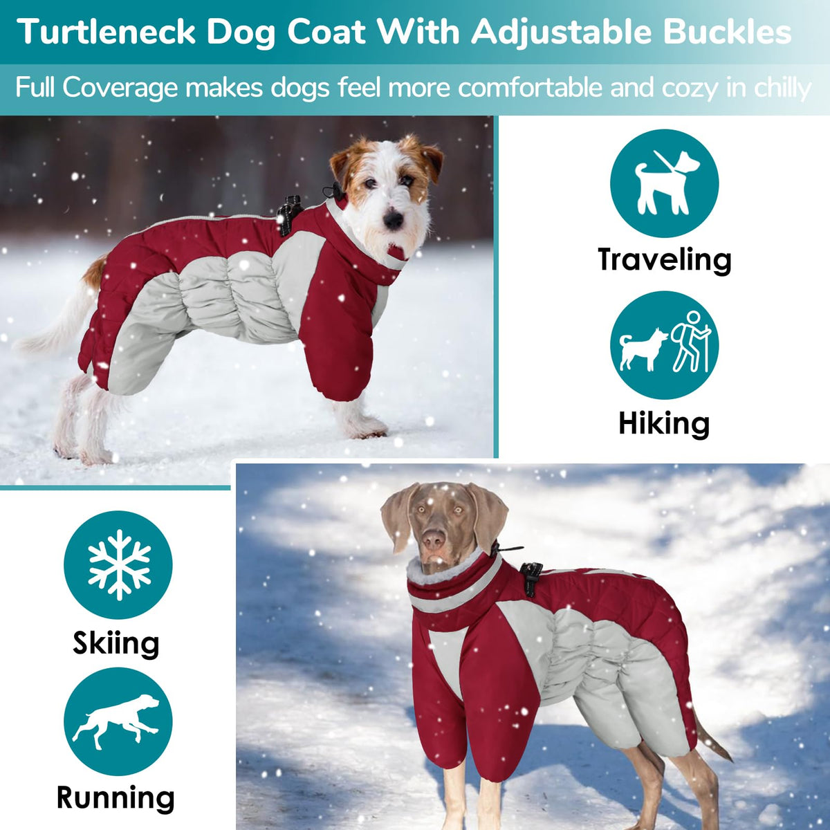 Four-Legged Windproof Waterproof Dog Snowsuit Dog Coat with Zipper Turtleneck Fleece Dog Jacket – view 10
