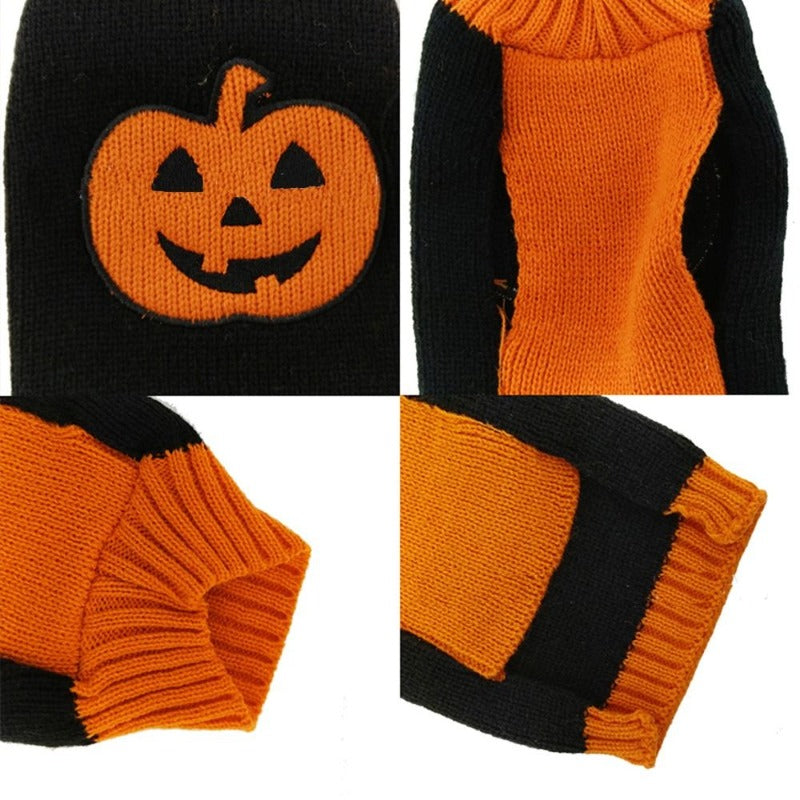 Halloween Dog Sweater Thick High Collar Thick Pumpkin Pattern Sweater – view 9
