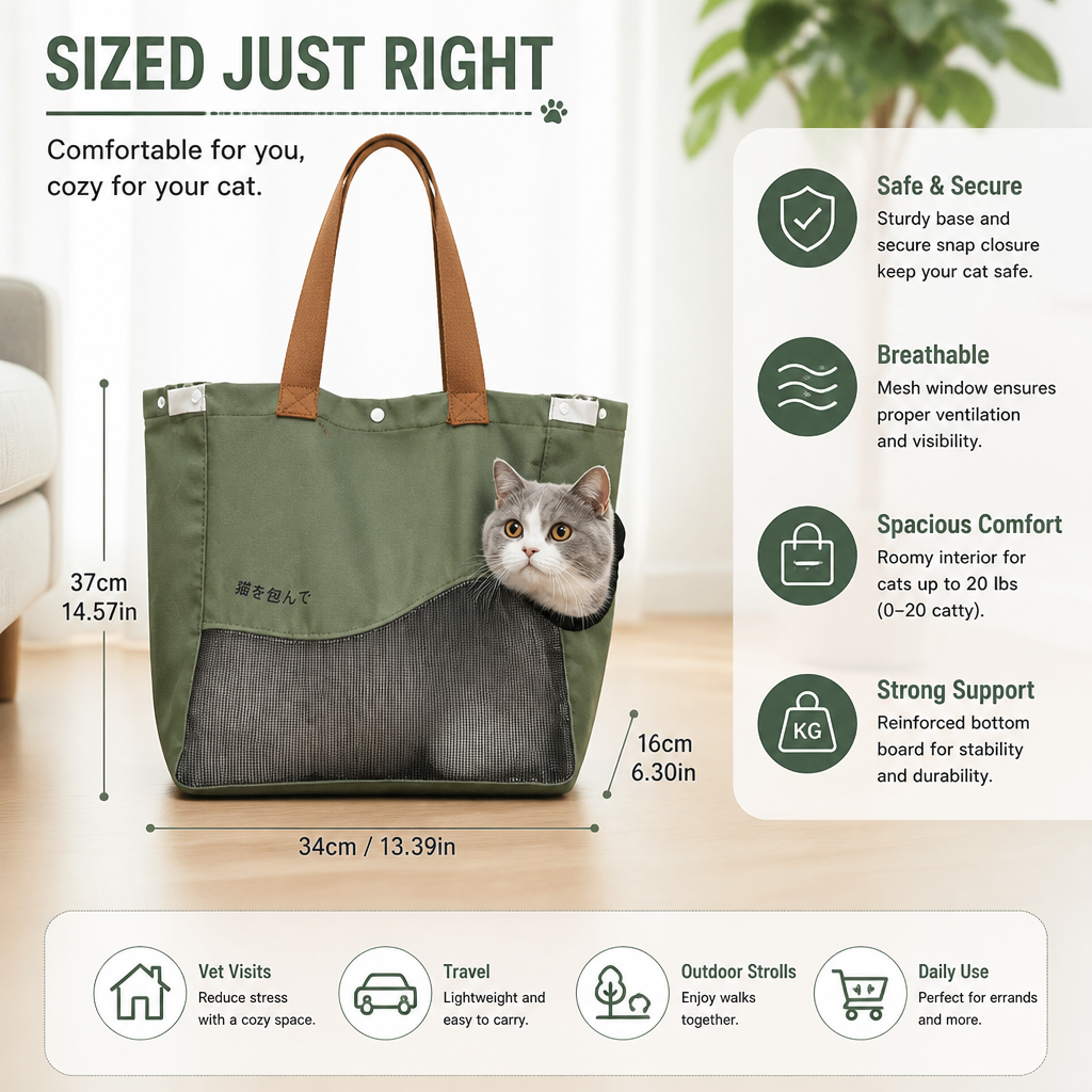 Breathable Canvas Cat Carrier Tote Bag with Mesh Window – view 8