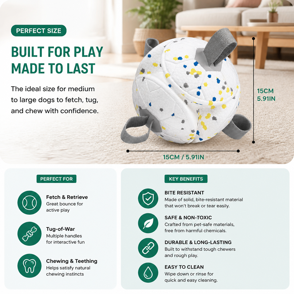 Eco-Friendly Indestructible Dog Ball – Bite Resistant Interactive Tug & Fetch Toy – view 7