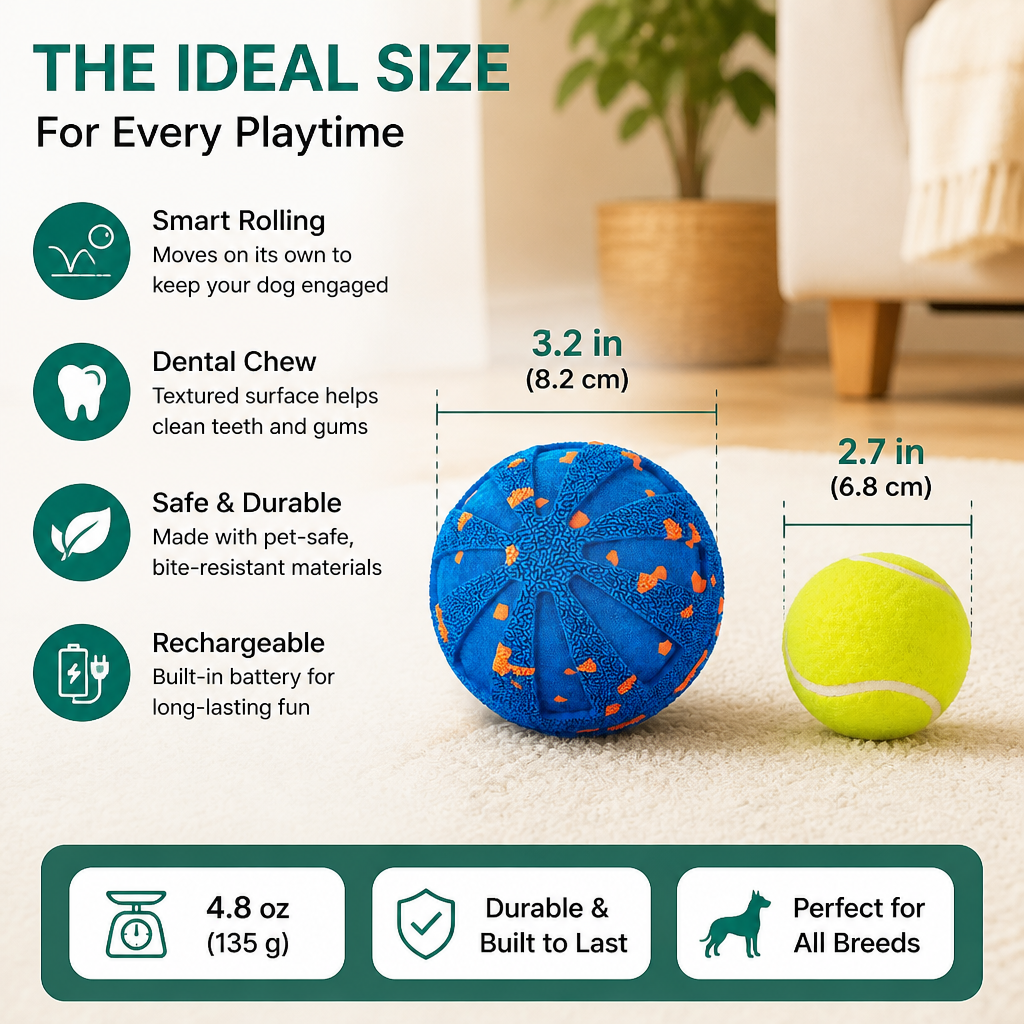 Interactive Rechargeable Dog Ball – Smart Rolling & Dental Chew Toy – view 8