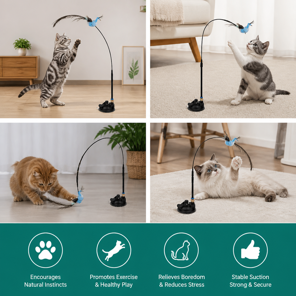 Hands-Free Interactive Cat Wand Toy with Natural Feathers & Suction Cup – view 8