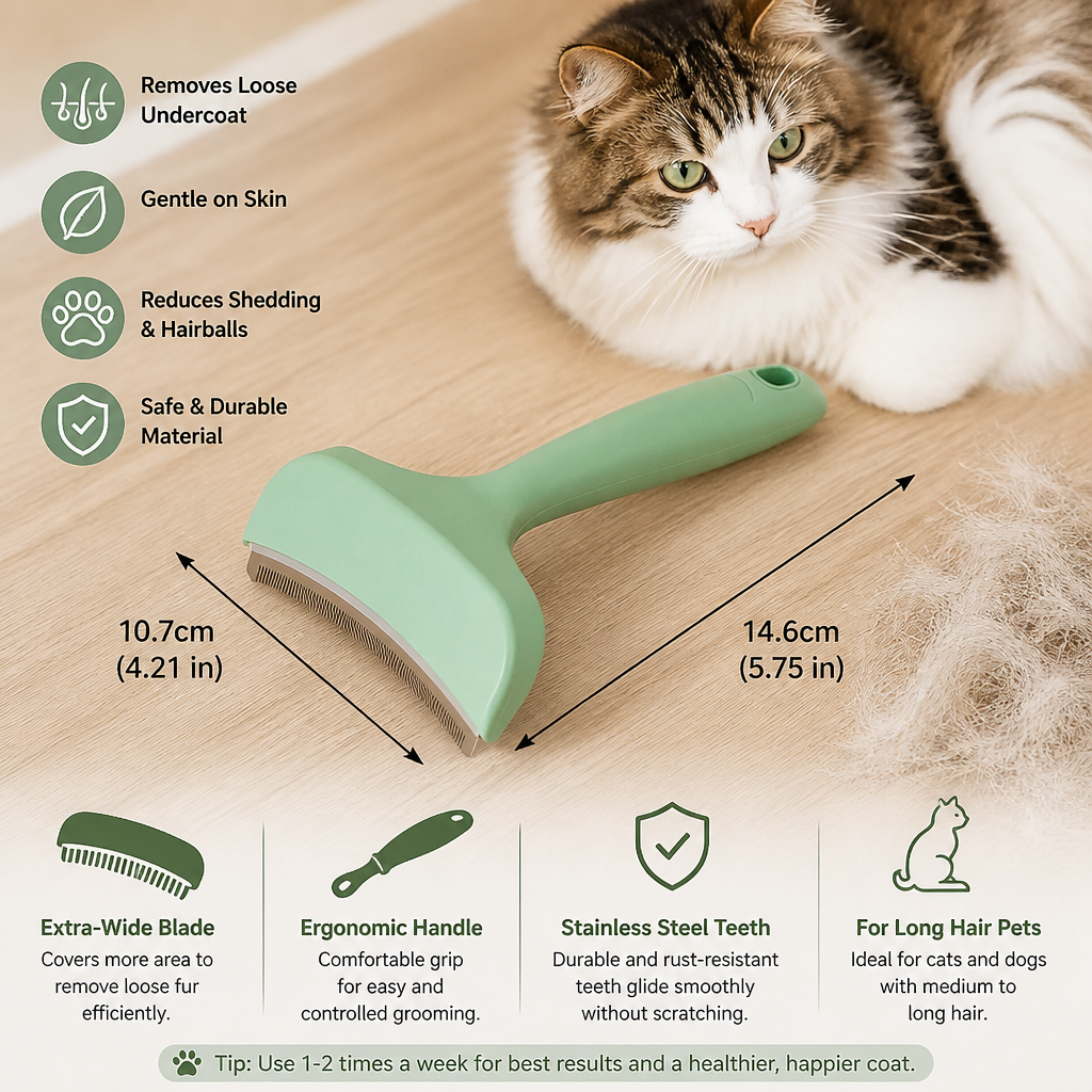 Cat Deshedding Undercoat Rake – Extra-Wide Grooming Tool for Loose Fur & Long Hair – view 9