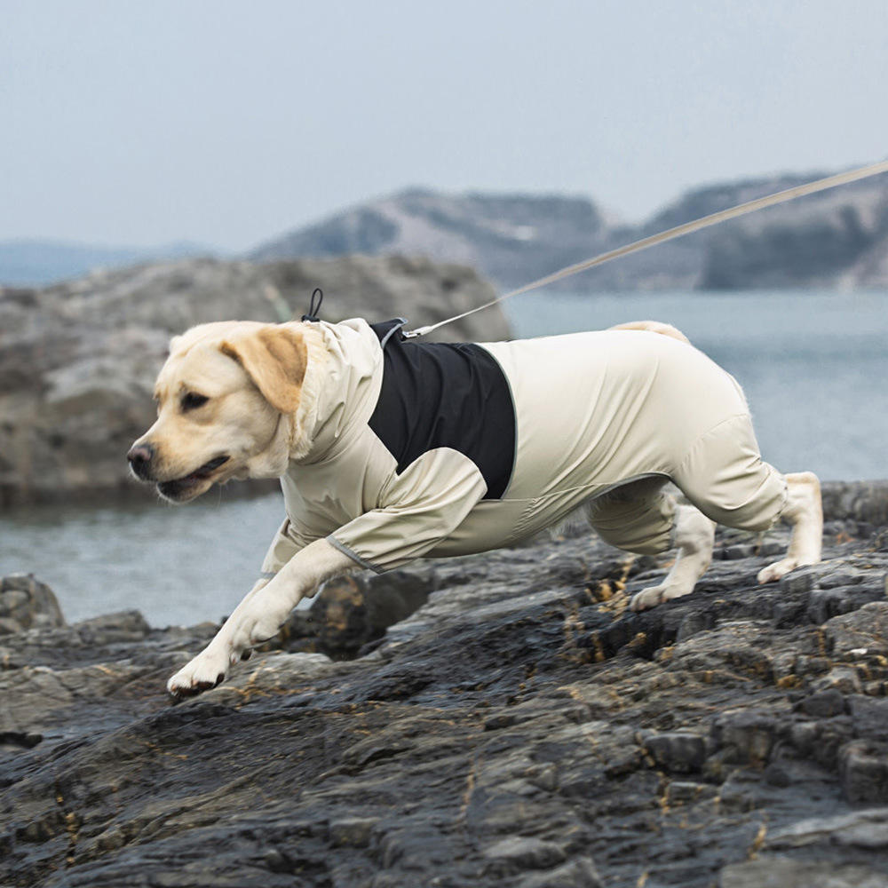 Outdoor Reflective Line Safety Four Legs Big Dog Clothes Waterproof Dog Raincoat – view 8