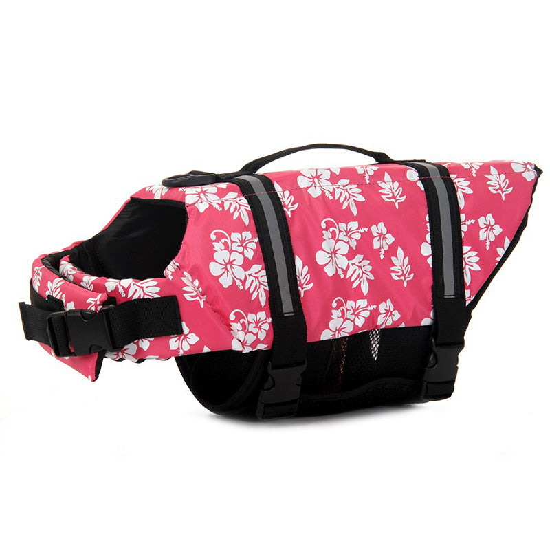 Pet Dog Swimming Swimsuit Adjustable Reflective Waterproof Protective Dog Life Jacket Vest – Pink Flower / XXS-suit 0.6-1.5kg