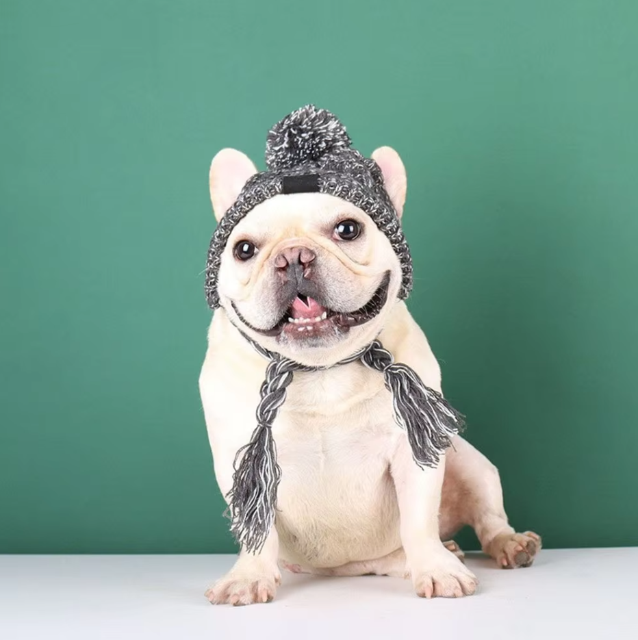 Knitted Hat for Pets with Pom-Pom and Twisted Pom-Poms in Pink – view 7