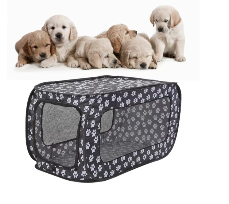 Foldable Fabric Dog Crate with Paw Print Pattern - Portable and Well-Ventilated – view 7
