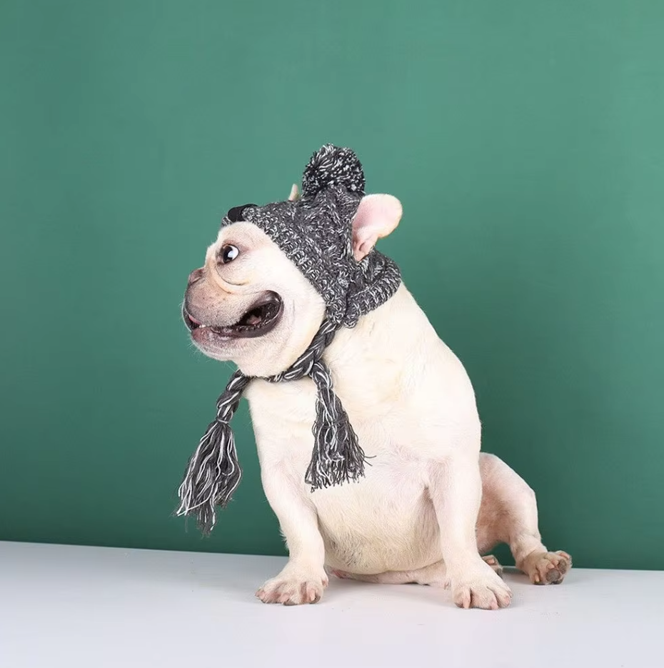 Knitted Hat for Pets with Pom-Pom and Twisted Pom-Poms in Pink – view 8