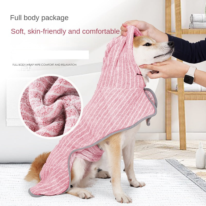 Striped Dog Wearable Bathrobe Comfortable, Quick-Drying Dog Rob – view 7