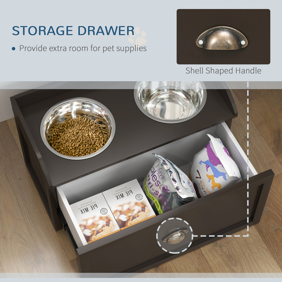 Pet Feeding Station with Elevated Bowls and Storage – view 9