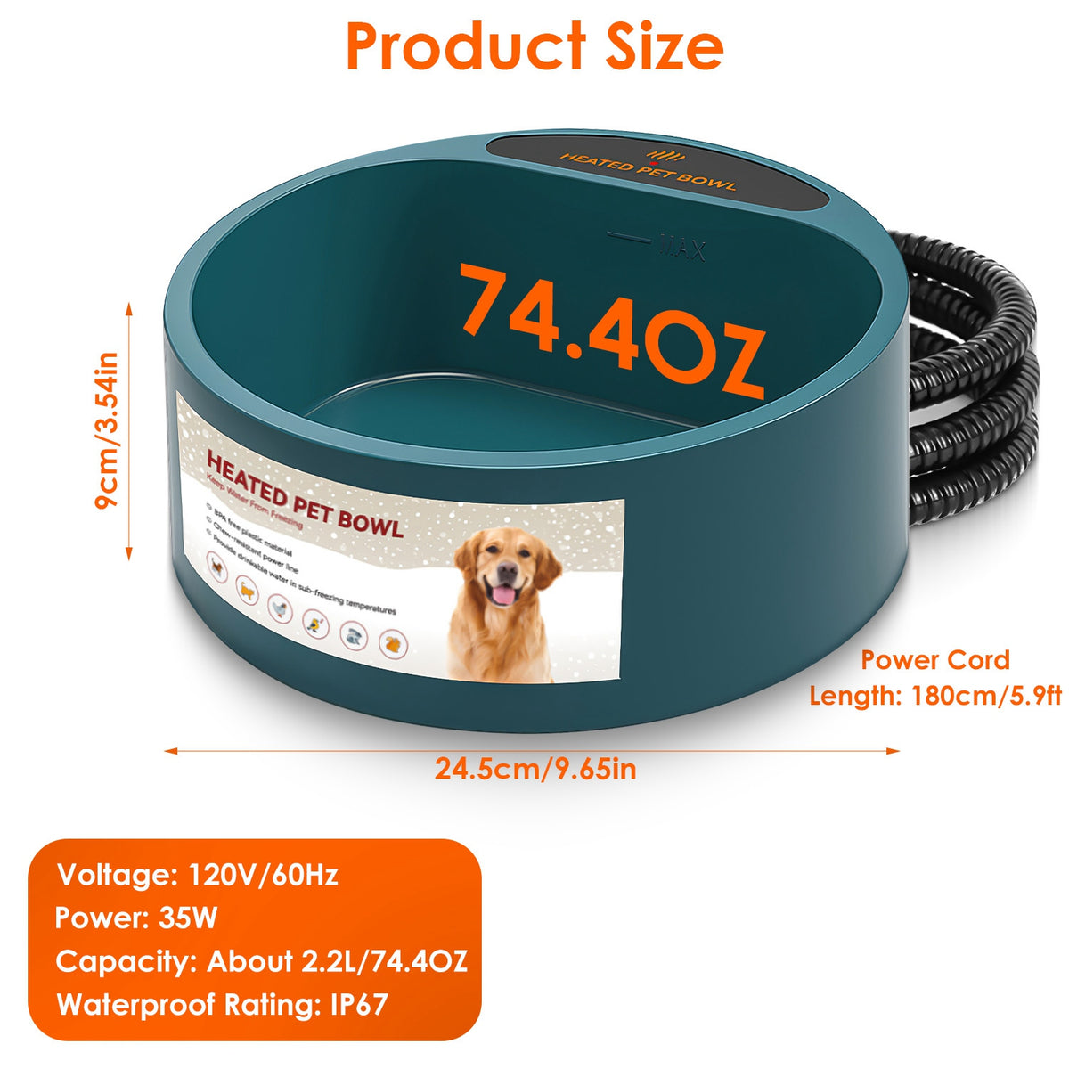 Heated Water Bowl for Dogs and Cats - 74.4oz Capacity – view 13