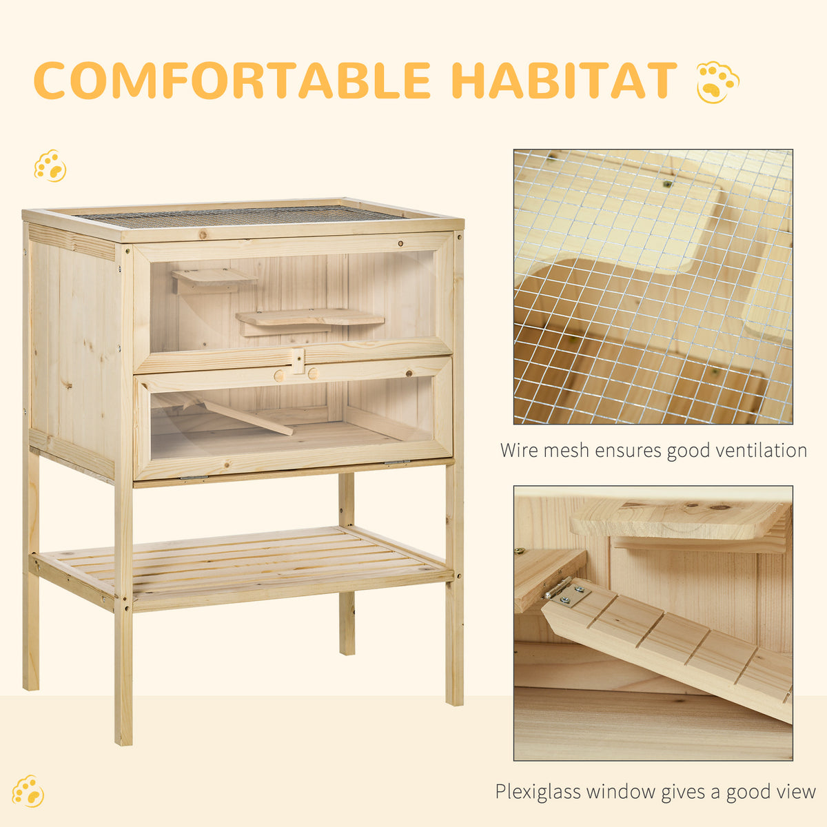 3-Tier Wooden Hamster Cage with Openable Top and Front Door – view 8
