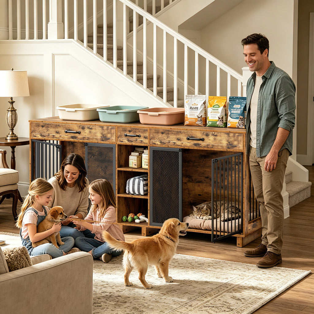 Large Wooden Dog Crate with Storage Cabinet – view 10