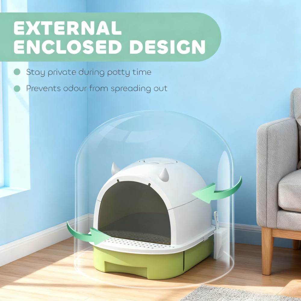 Green Cat Litter Box With Lid and Scoop for Easy Cleanup – view 7