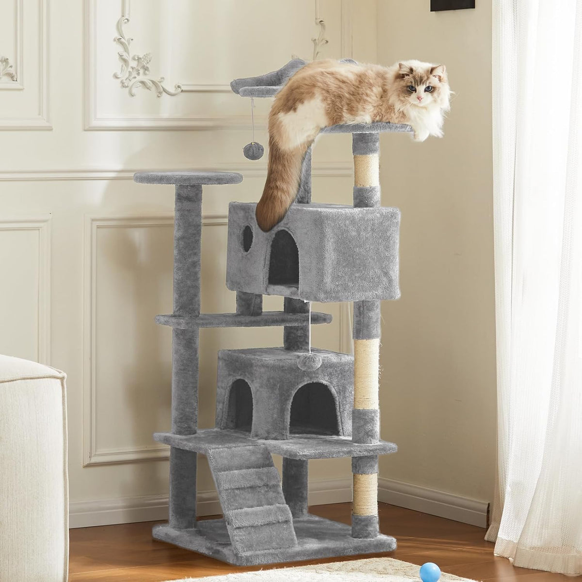 54" Cat Tree Tower with Sisal Grab Post and Toys – view 10