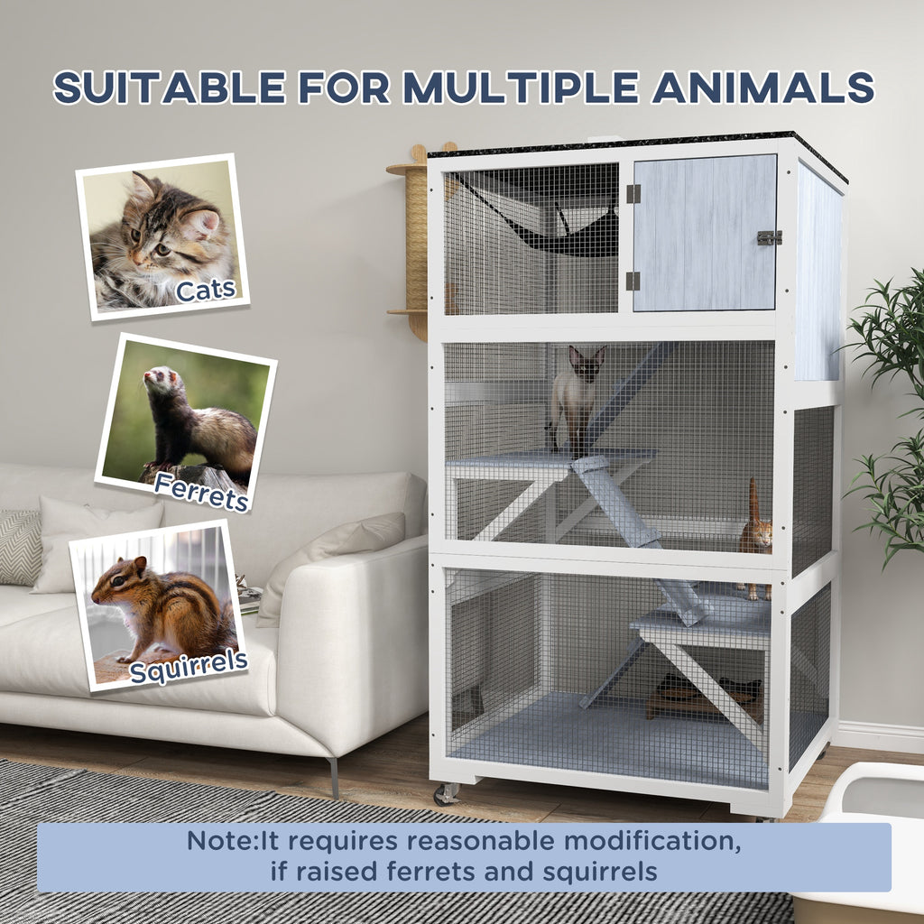 Catio, Outdoor Cat Enclosure House on Wheels with Hammock, Gray – view 7