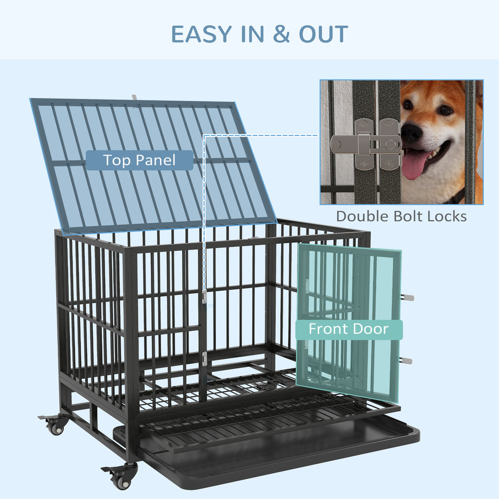 Heavy Duty Dog Crate with Lockable Wheels and Double Doors – view 9