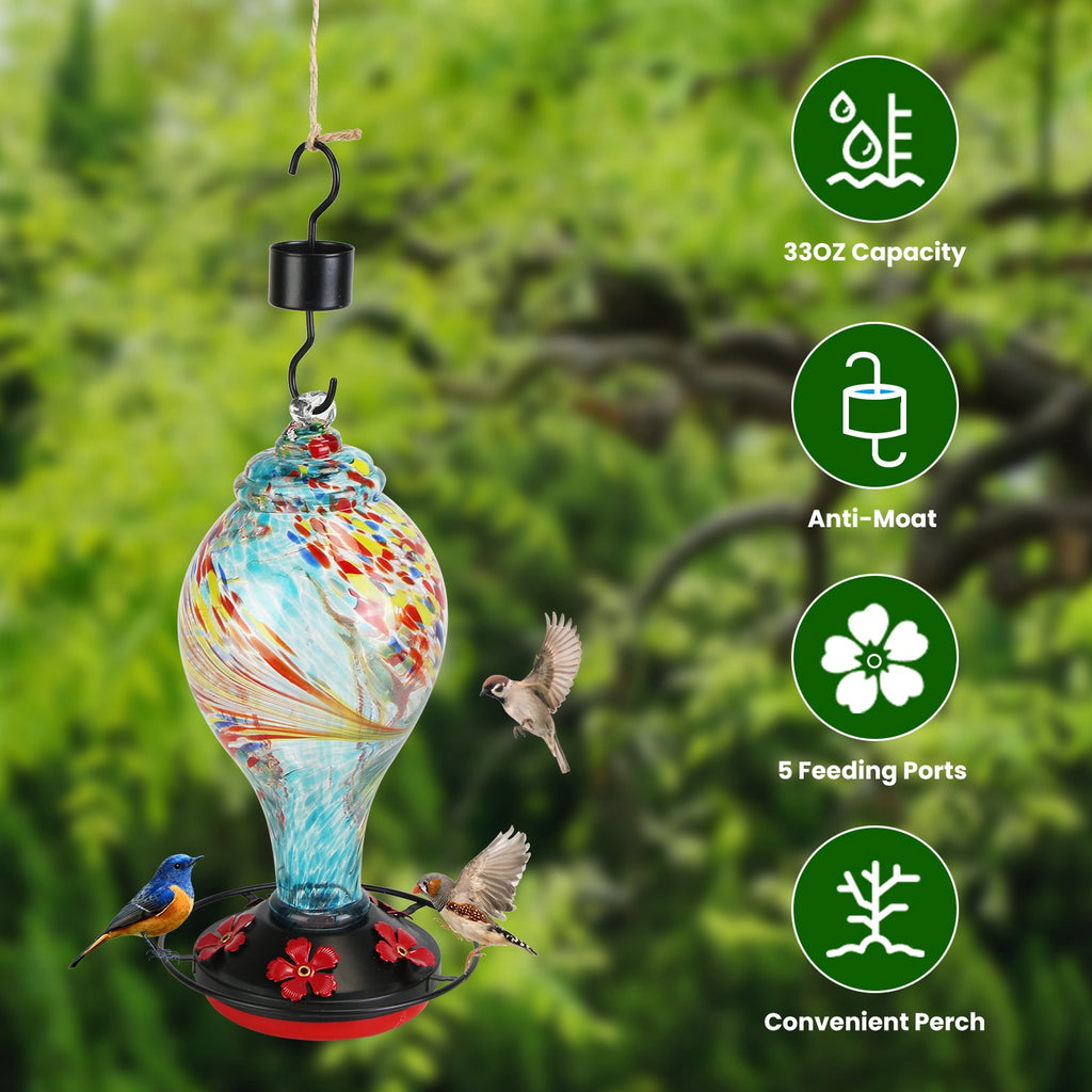 Glass Hummingbird Feeder With 5 Feeding Ports and 33oz Capacity – view 11