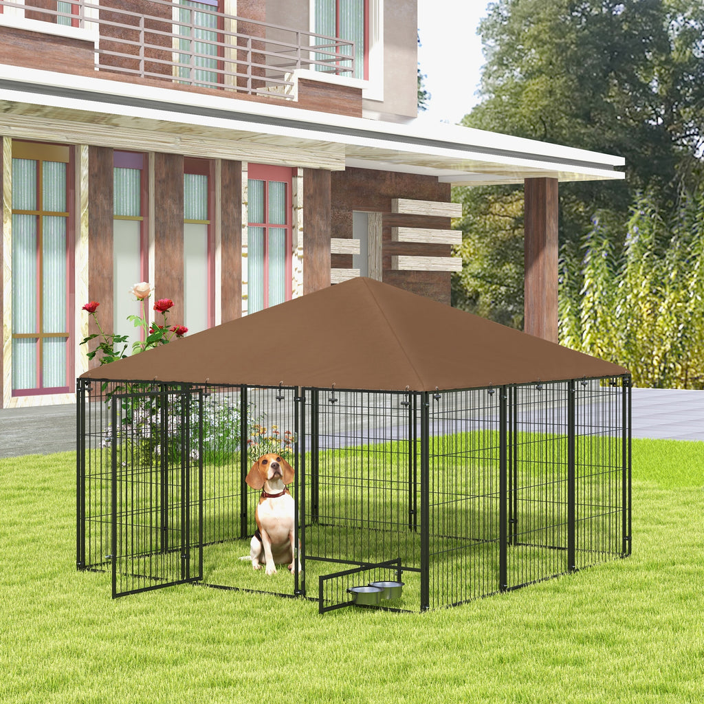 Outdoor Dog Kennel with Canopy and Rotating Bowl – view 9