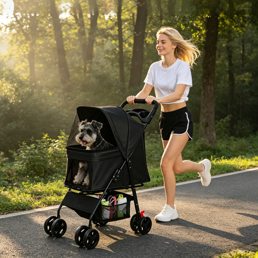 Foldable Pet Stroller for Small Dogs and Cats Up to 28 lbs