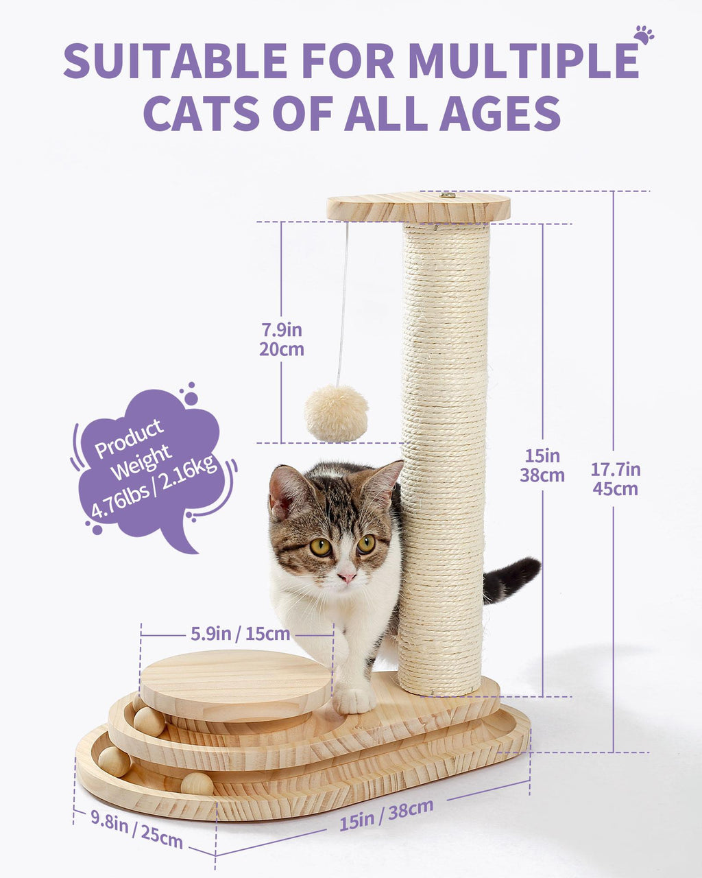 Sisal Cat Scratching Post with Ball Track