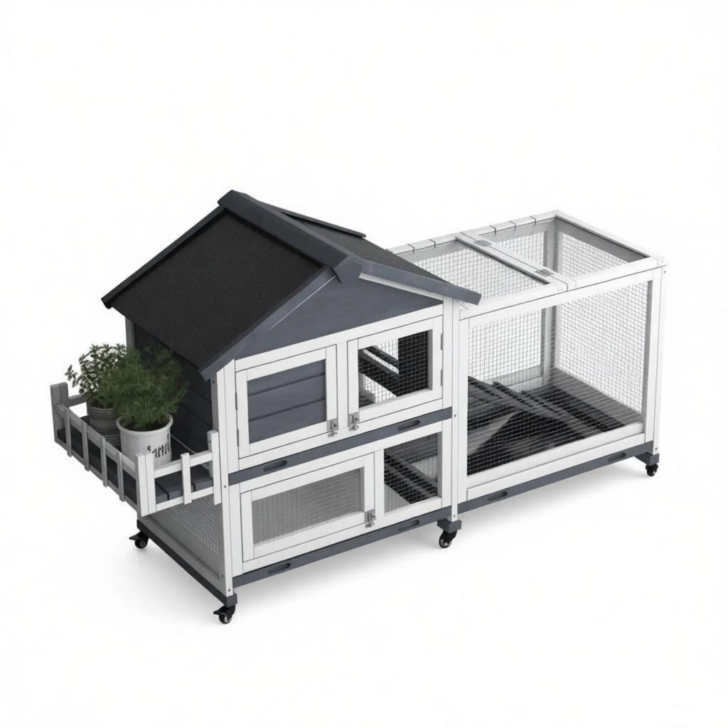 Spacious Wooden Rabbit Hutch with Openable Roof – view 9