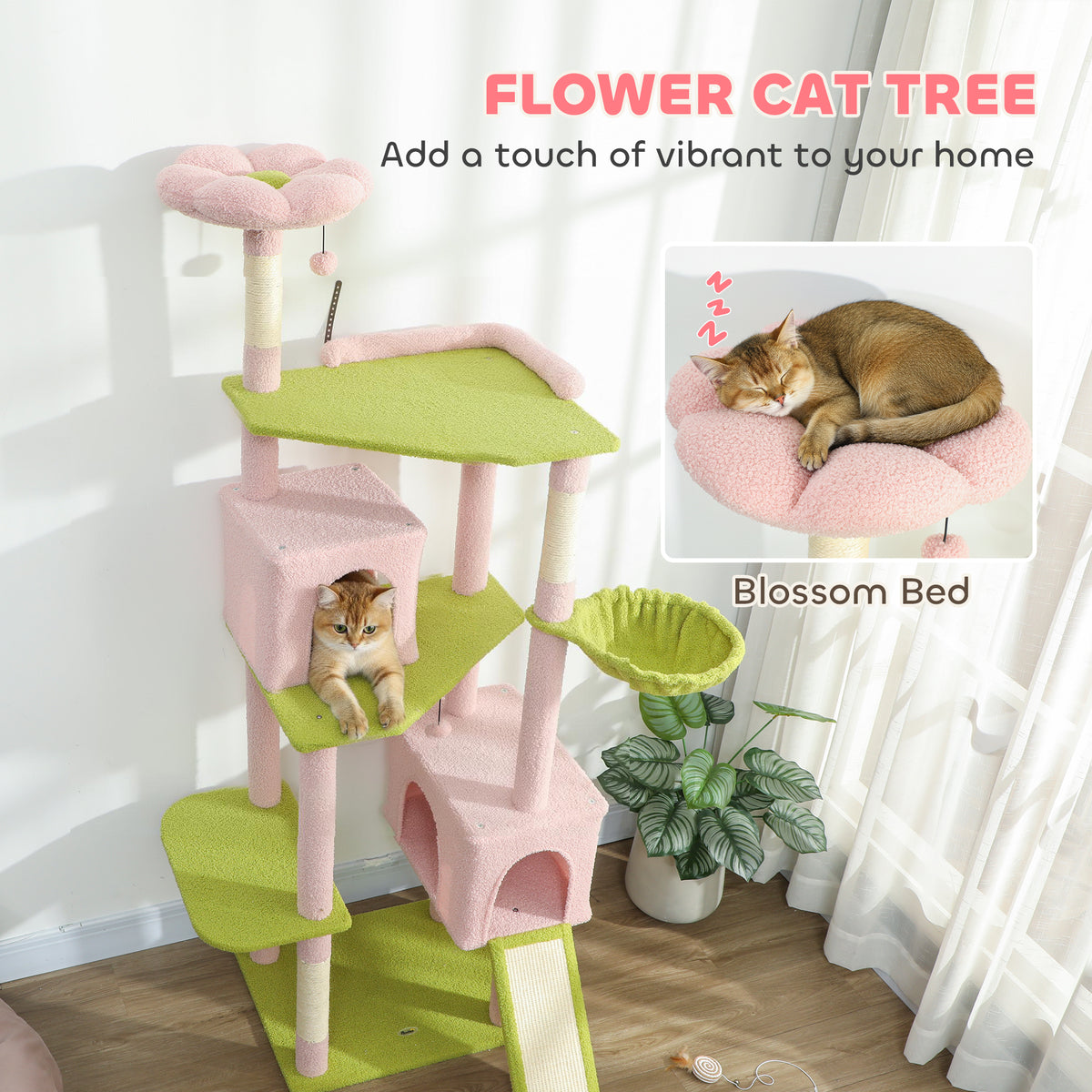 Flower Cat Tree with Scratching Post, Large Cat Tower – view 7