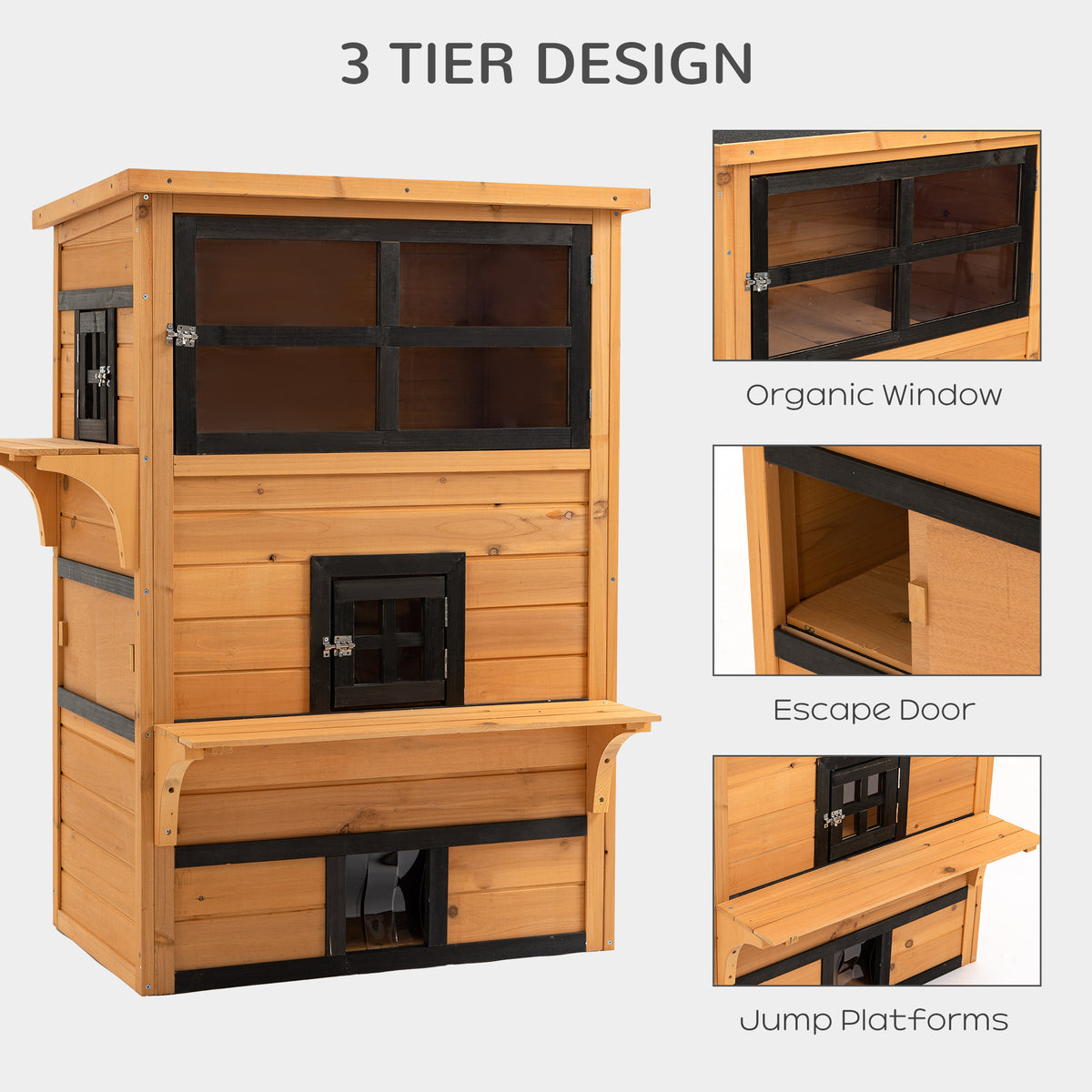 3-Tier Outdoor Cat House with Escape Doors – view 8